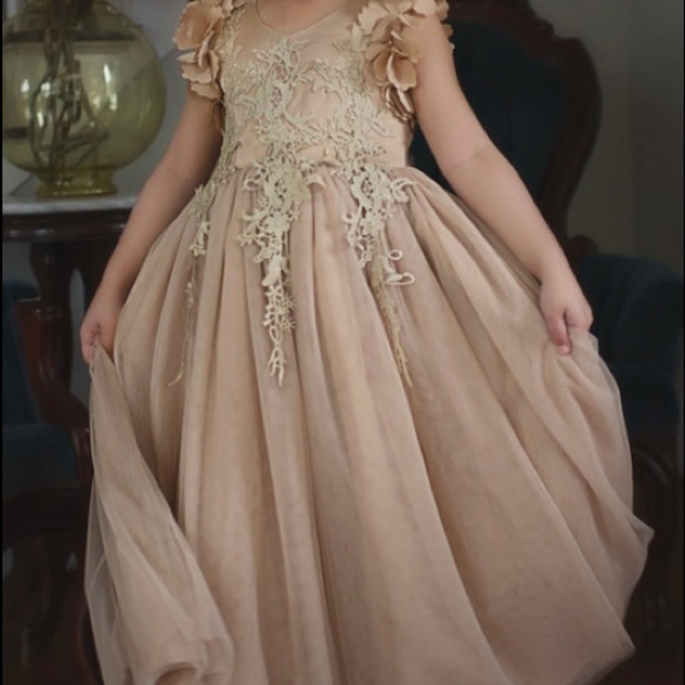 Gold satin gown for-little princess. Full length.